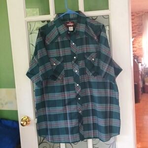 Wrangler Western shirt men's size xlarge pearl snaps green plaid